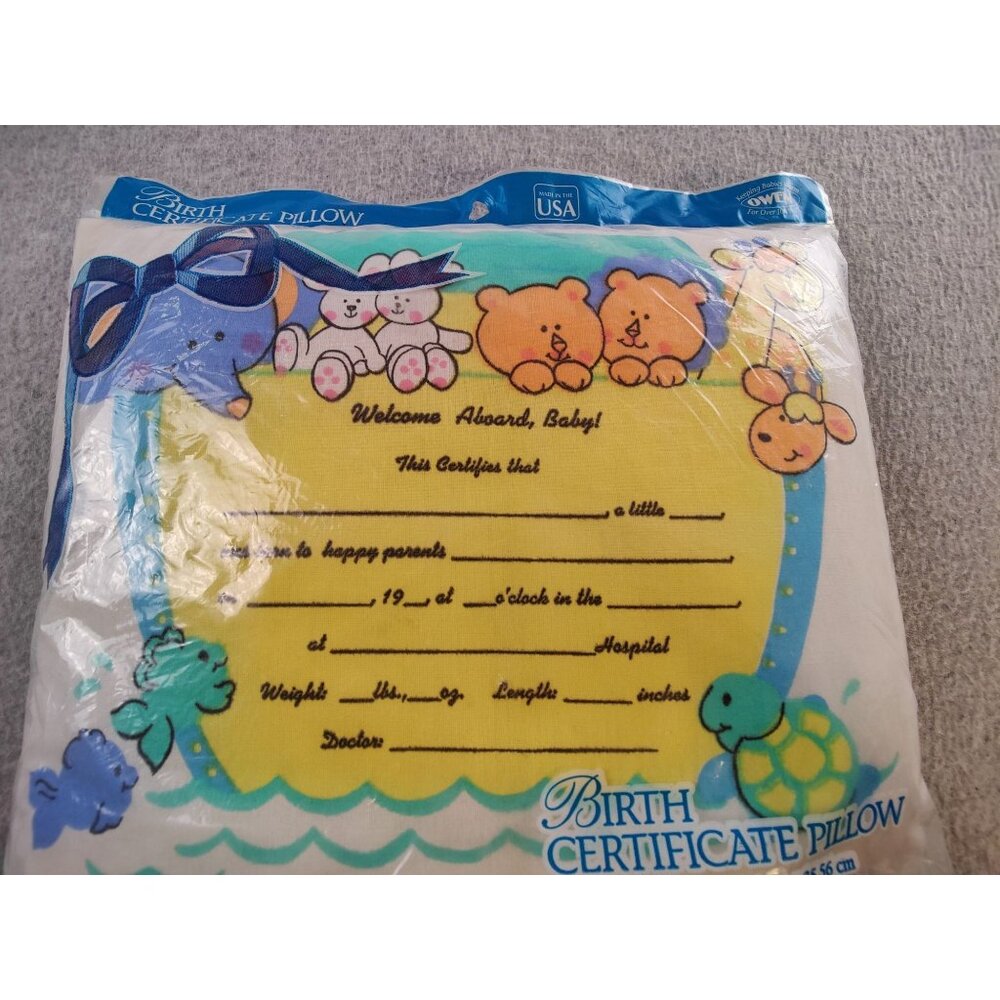New Vintage Birth Certificate Pillow Noah Ark theme